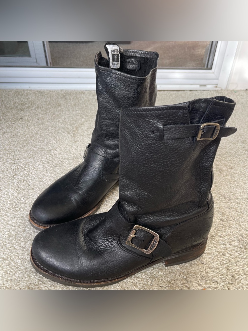 Frye Veronica Short Engineer Boots Black Leather Harness Moto Womens 7.5